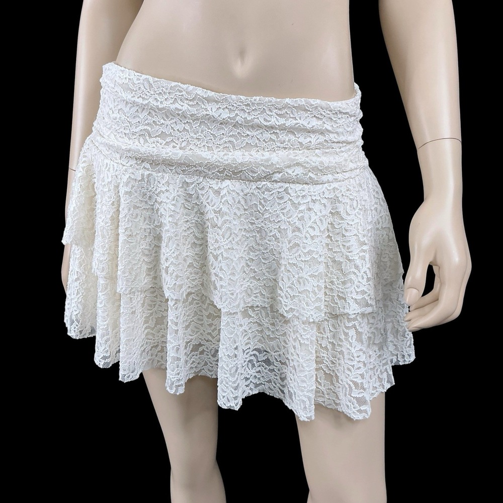 Starbelle Skirt Women Large Ivory Mini Lace Tiered Stretch Grimeyglam Indisleaze